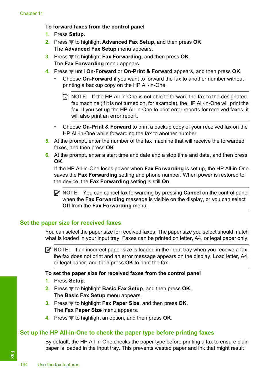 Set the paper size for received faxes | HP Photosmart C7200 Series User Manual | Page 145 / 309