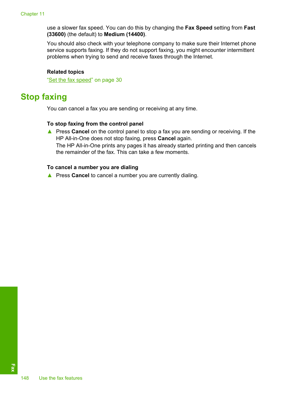 Stop faxing | HP Photosmart C7200 Series User Manual | Page 149 / 309