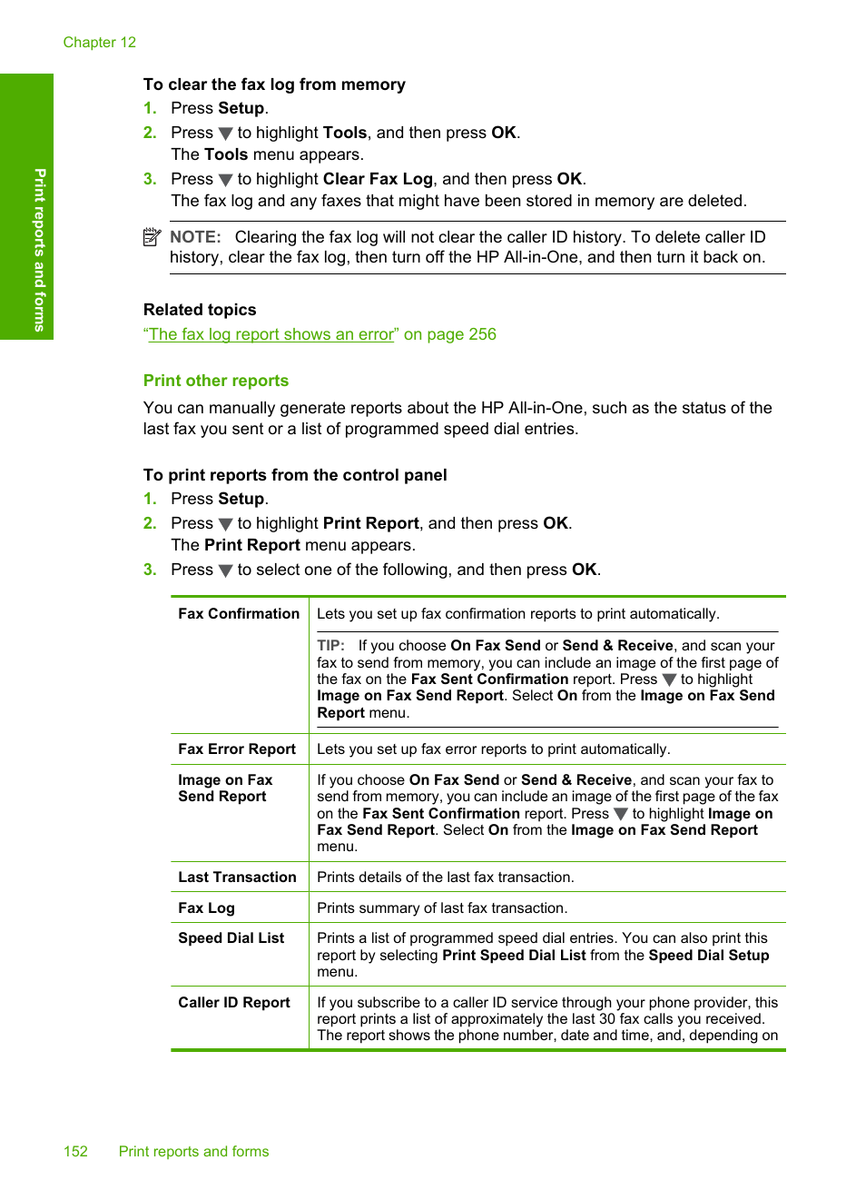 Print other reports | HP Photosmart C7200 Series User Manual | Page 153 / 309