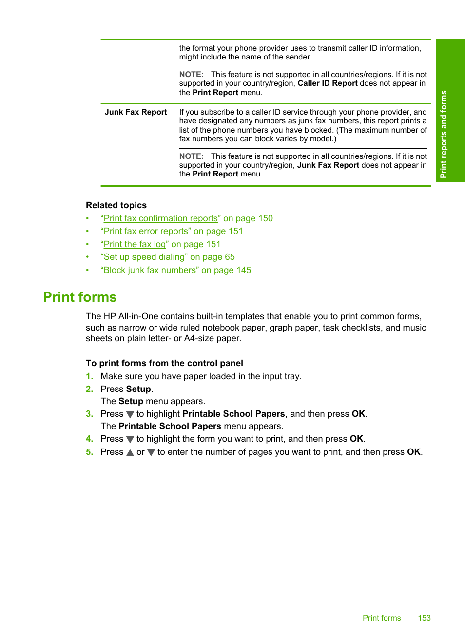 Print forms | HP Photosmart C7200 Series User Manual | Page 154 / 309