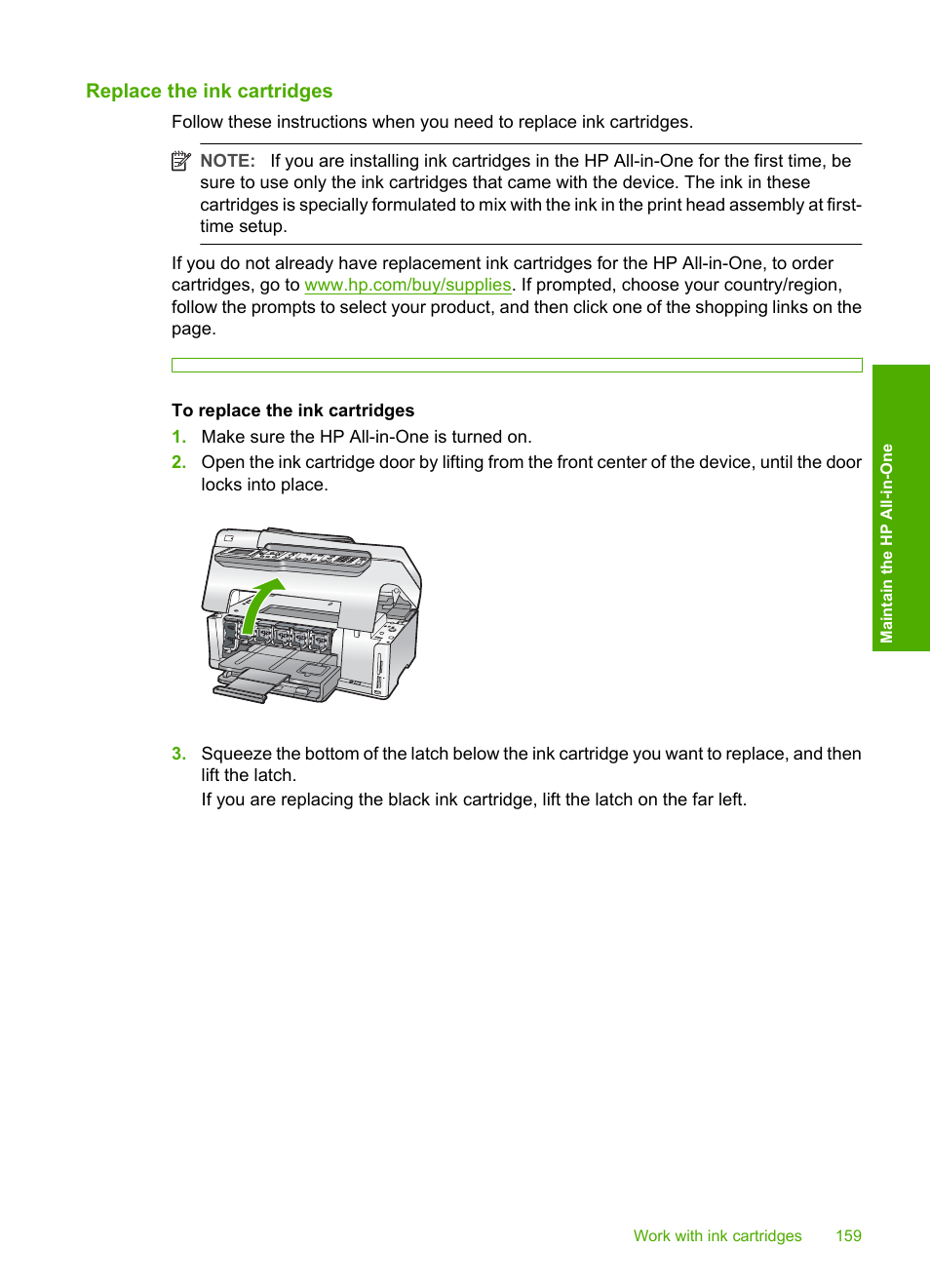 Replace the ink cartridges | HP Photosmart C7200 Series User Manual | Page 160 / 309