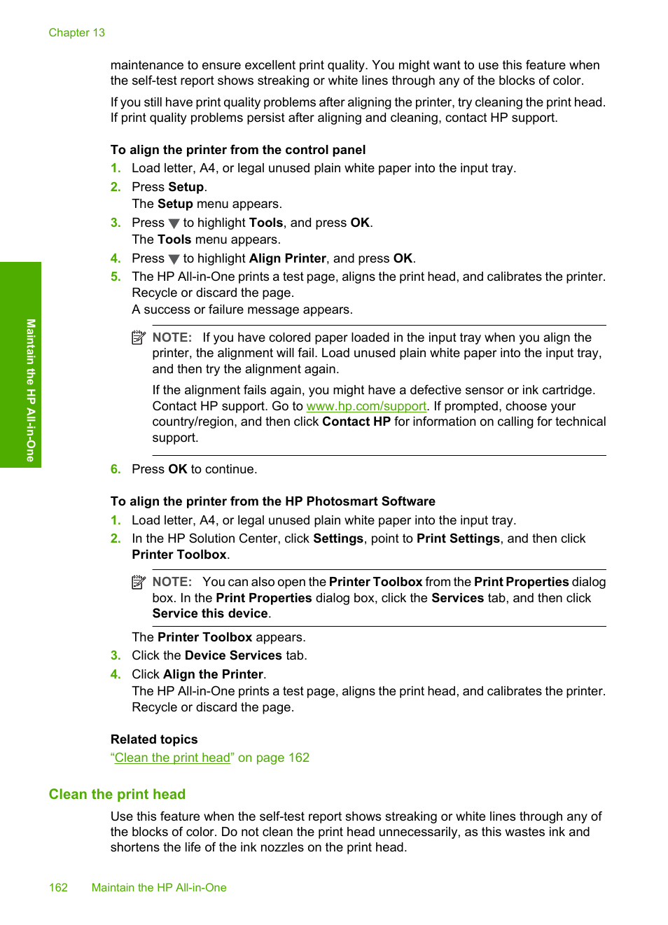 Clean the print head | HP Photosmart C7200 Series User Manual | Page 163 / 309