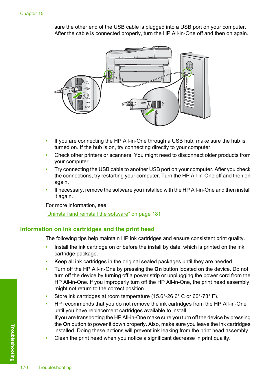 Information on ink cartridges and the print head | HP Photosmart C7200 Series User Manual | Page 171 / 309
