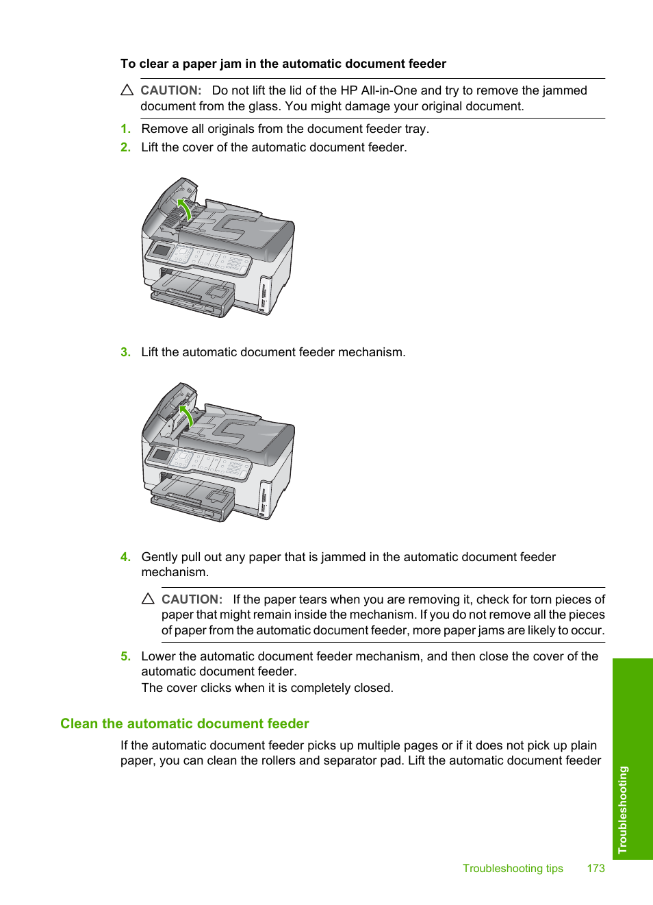 Clean the automatic document feeder | HP Photosmart C7200 Series User Manual | Page 174 / 309