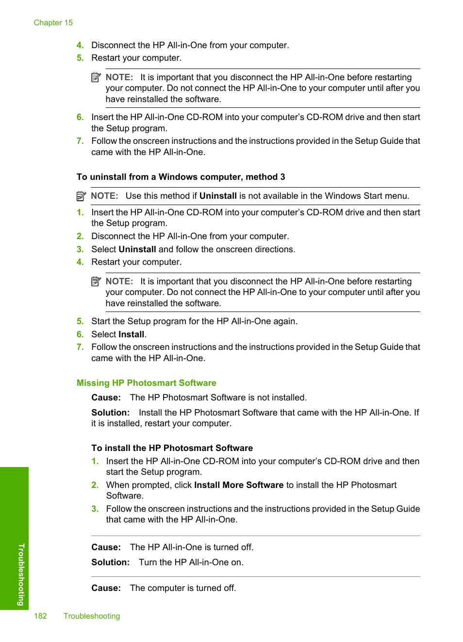 Missing hp photosmart software | HP Photosmart C7200 Series User Manual | Page 183 / 309