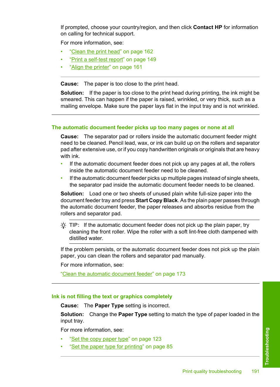 Ink is not filling the text or graphics completely | HP Photosmart C7200 Series User Manual | Page 192 / 309