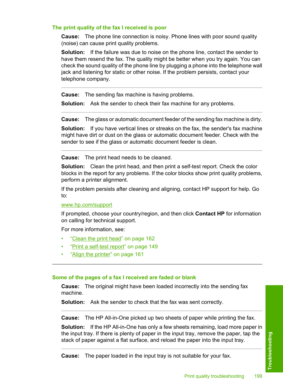 The print quality of the fax i received is poor | HP Photosmart C7200 Series User Manual | Page 200 / 309