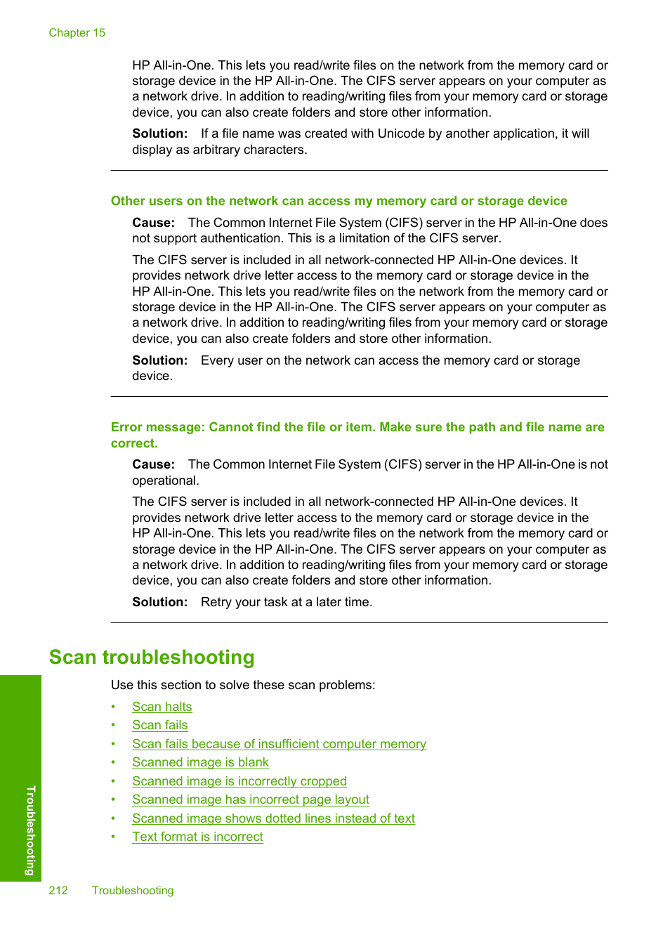 Scan troubleshooting | HP Photosmart C7200 Series User Manual | Page 213 / 309