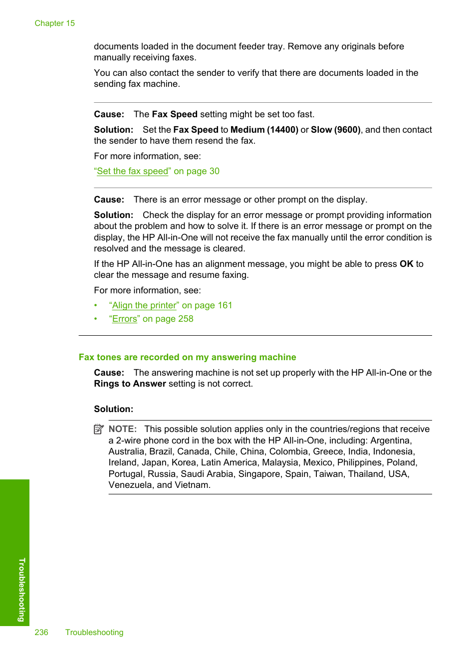 Fax tones are recorded on my answering machine | HP Photosmart C7200 Series User Manual | Page 237 / 309