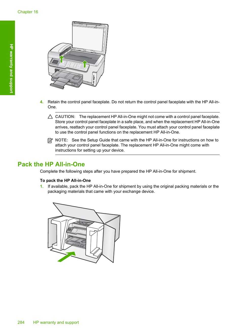 Pack the hp all-in-one | HP Photosmart C7200 Series User Manual | Page 285 / 309
