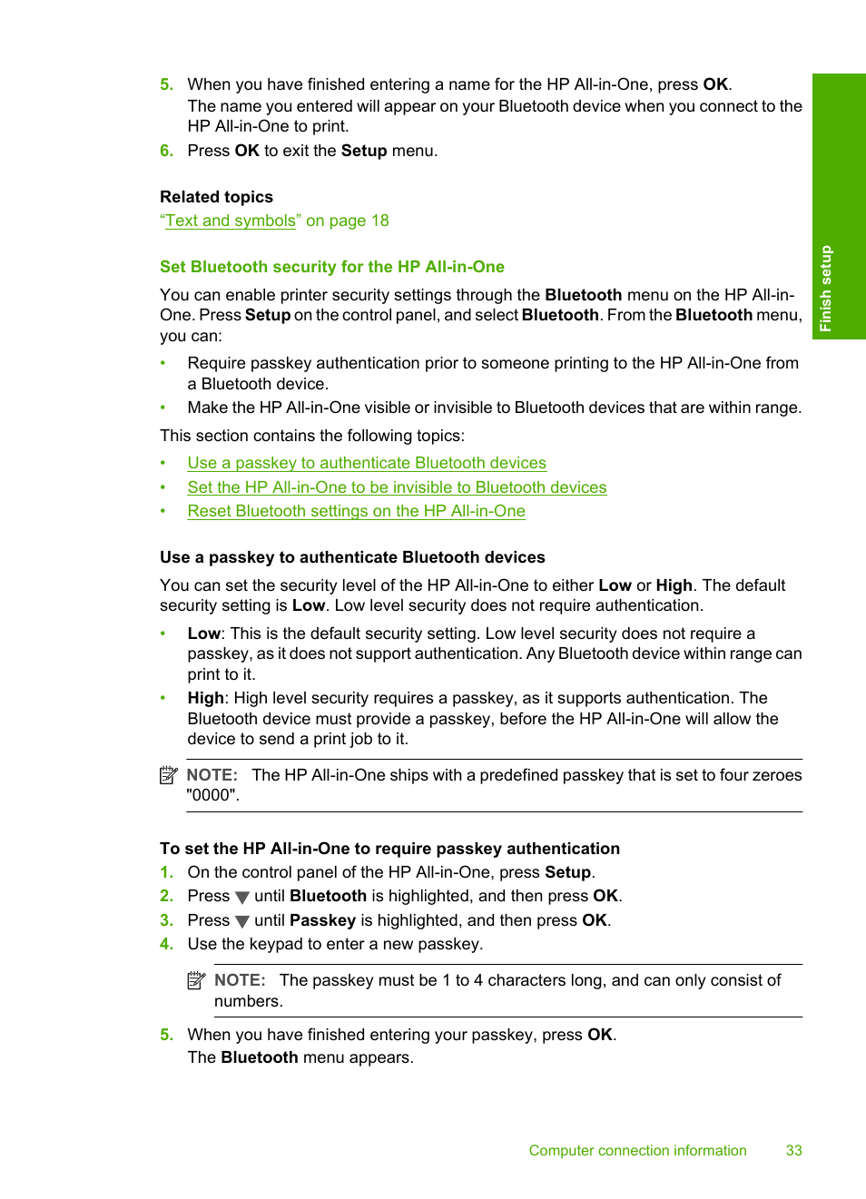 Set bluetooth security for the hp all-in-one | HP Photosmart C7200 Series User Manual | Page 34 / 309
