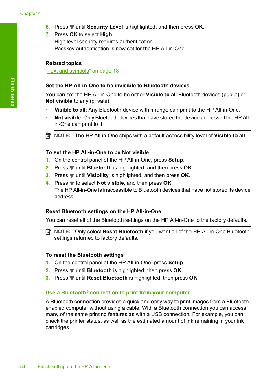 Reset bluetooth settings on the hp all-in-one | HP Photosmart C7200 Series User Manual | Page 35 / 309