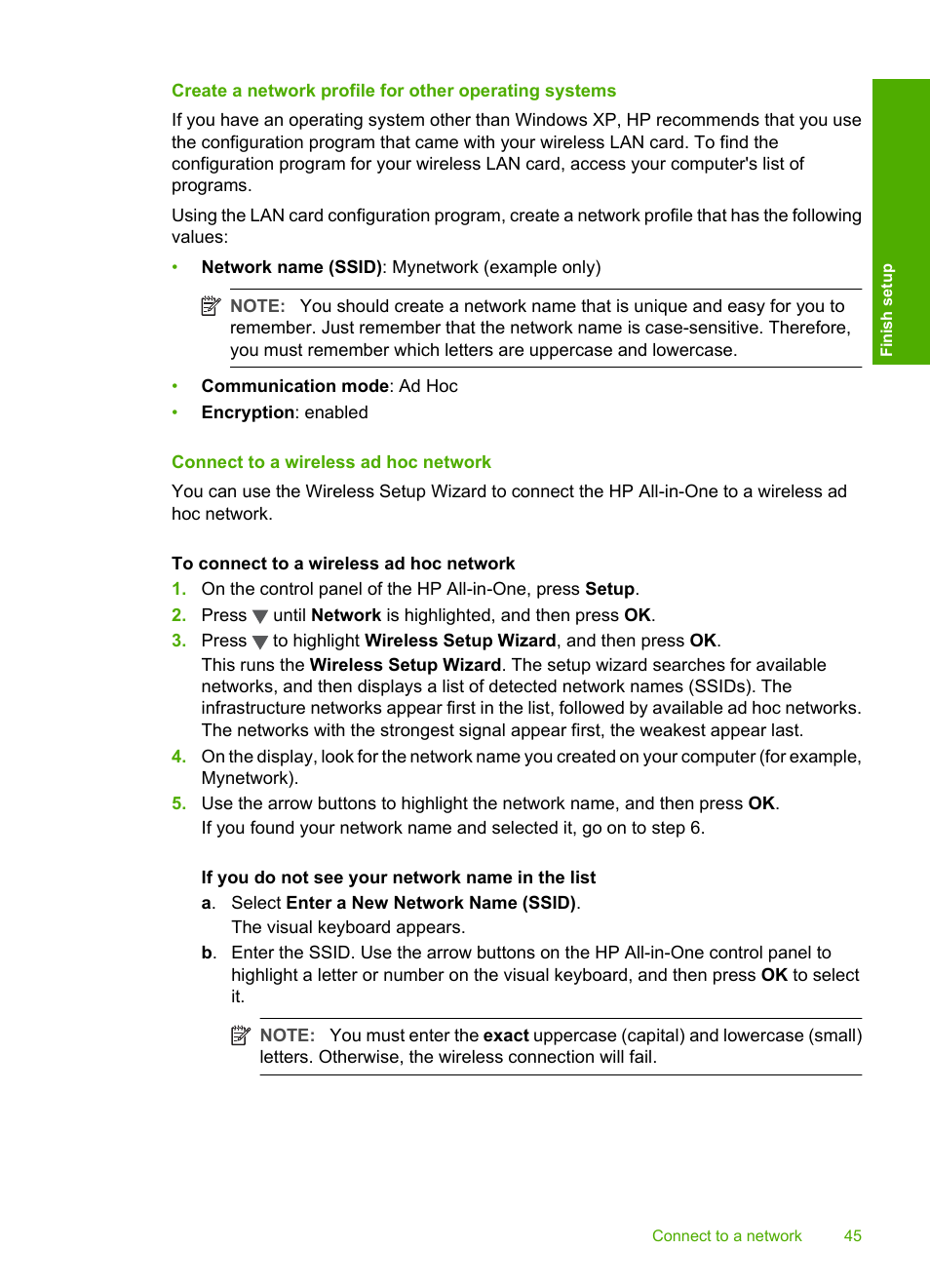 Connect to a wireless ad hoc network | HP Photosmart C7200 Series User Manual | Page 46 / 309