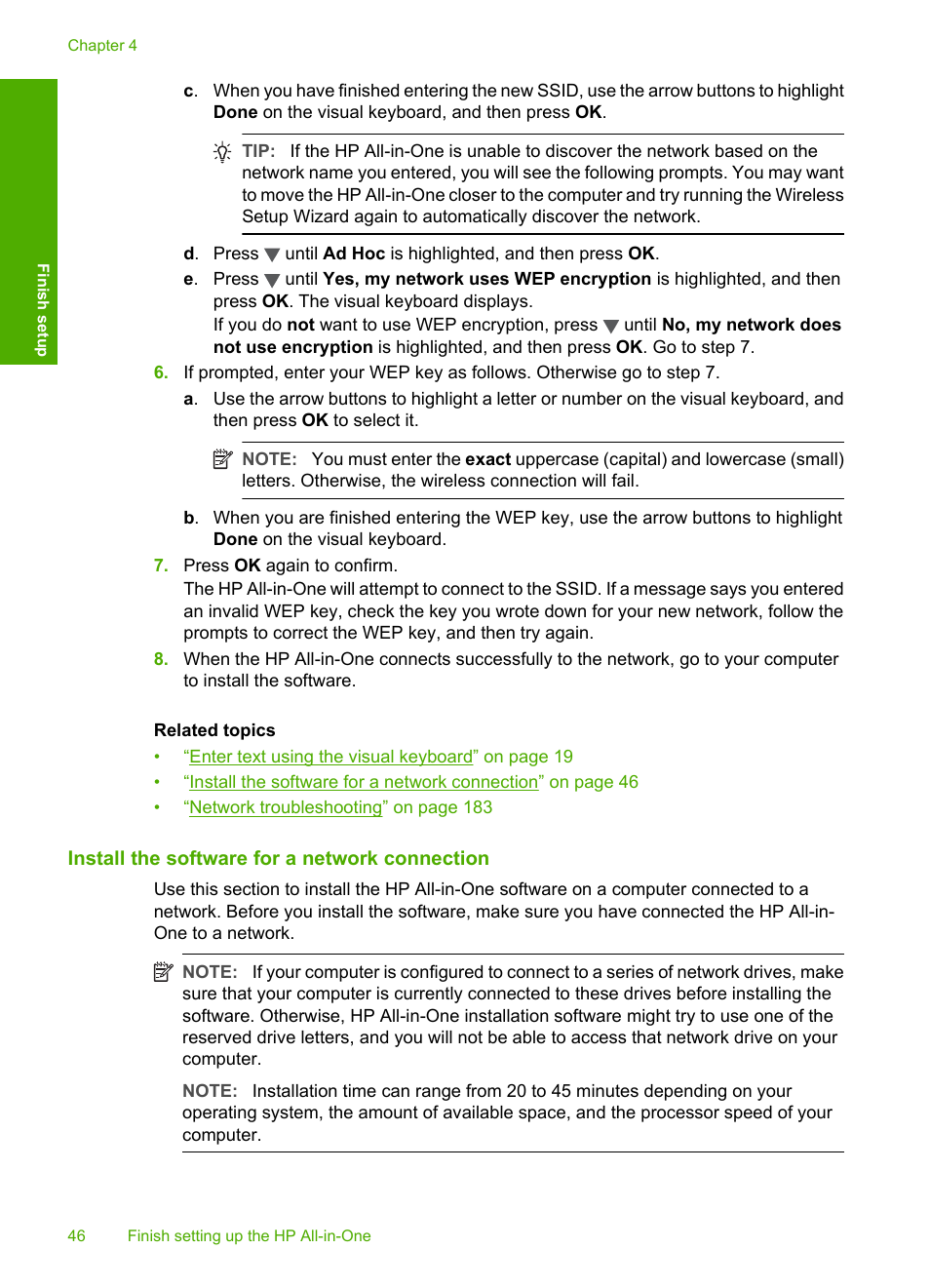 Install the software for a network connection | HP Photosmart C7200 Series User Manual | Page 47 / 309