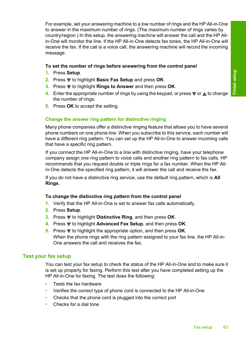 Test your fax setup | HP Photosmart C7200 Series User Manual | Page 64 / 309