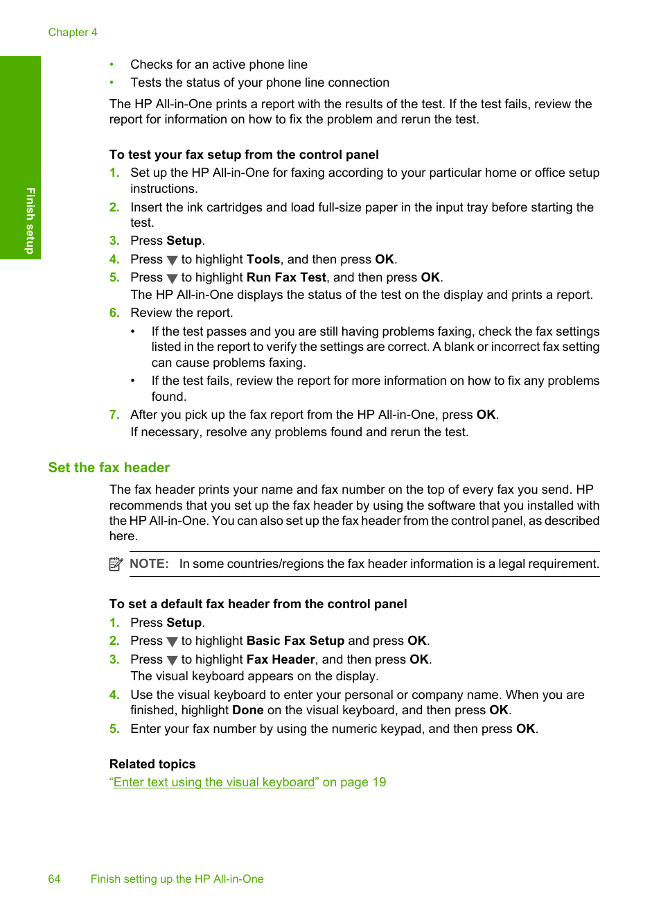 Set the fax header | HP Photosmart C7200 Series User Manual | Page 65 / 309