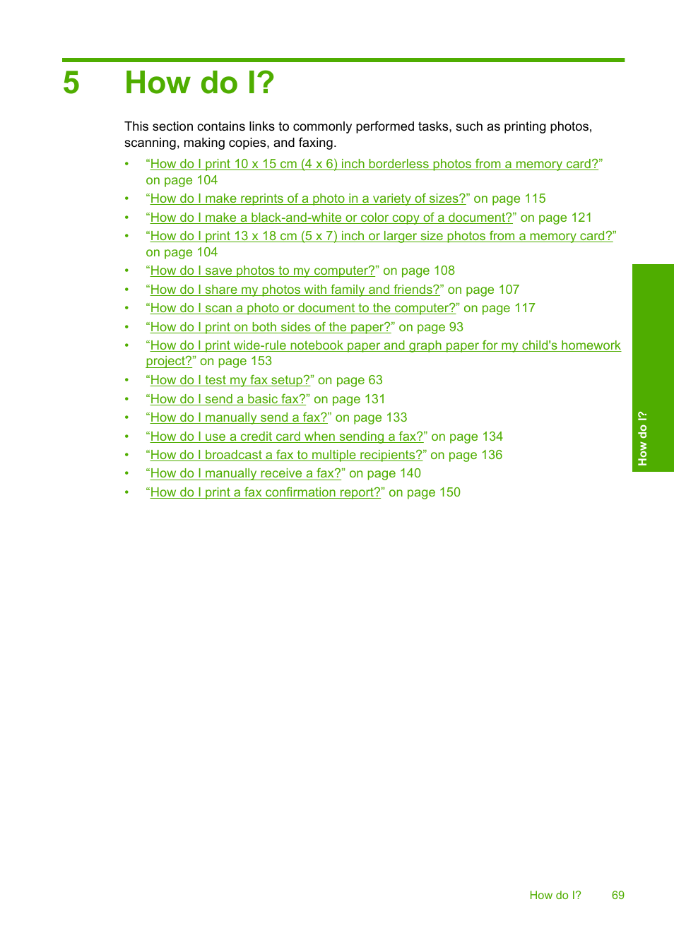 How do i, 5 how do i, 5how do i | HP Photosmart C7200 Series User Manual | Page 70 / 309