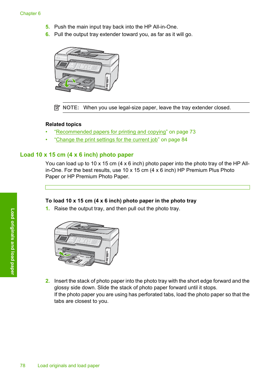 Load 10 x 15 cm (4 x 6 inch) photo paper | HP Photosmart C7200 Series User Manual | Page 79 / 309