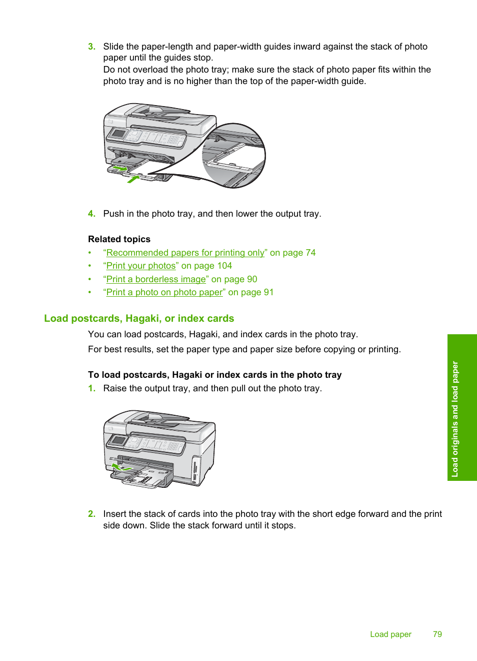 Load postcards, hagaki, or index cards | HP Photosmart C7200 Series User Manual | Page 80 / 309