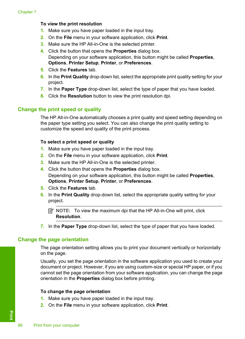 Change the print speed or quality | HP Photosmart C7200 Series User Manual | Page 87 / 309