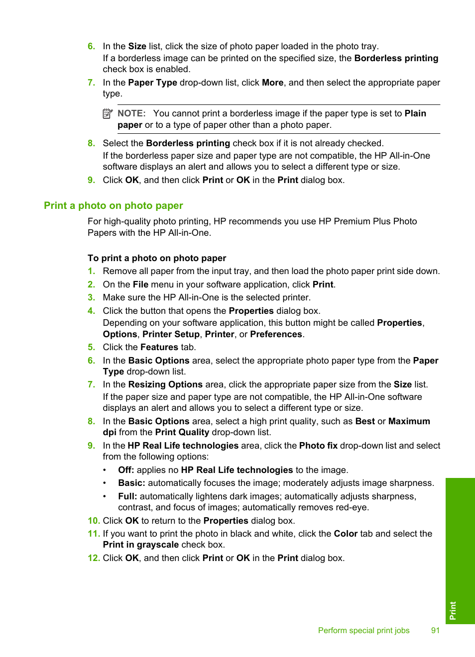 Print a photo on photo paper | HP Photosmart C7200 Series User Manual | Page 92 / 309