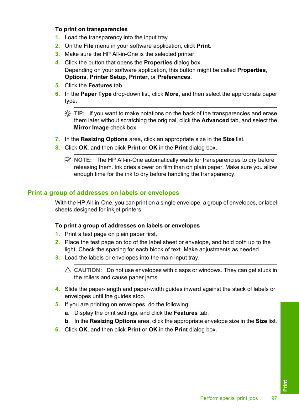 Print a group of addresses on labels or envelopes | HP Photosmart C7200 Series User Manual | Page 98 / 309
