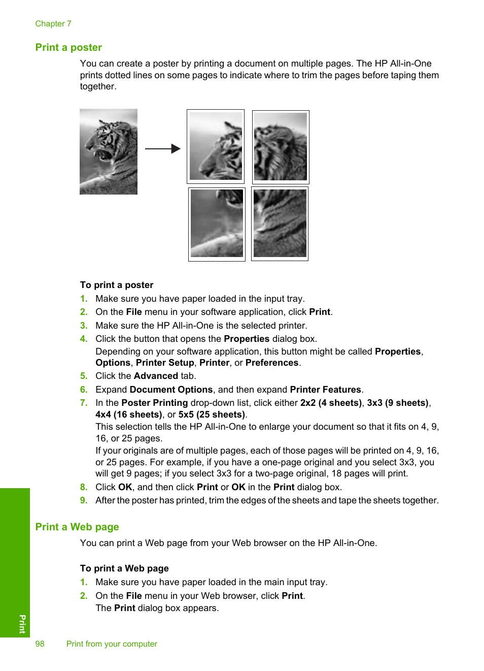 Print a poster | HP Photosmart C7200 Series User Manual | Page 99 / 309