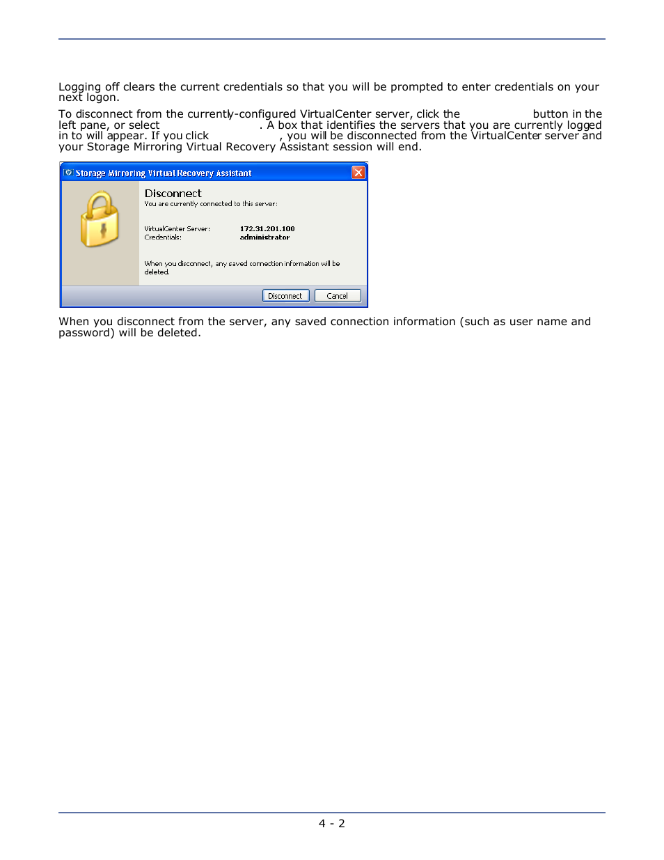 Log off virtualcenter server, Log off virtualcenter server -2 | HP Storage Mirroring V5.1 Software User Manual | Page 10 / 24