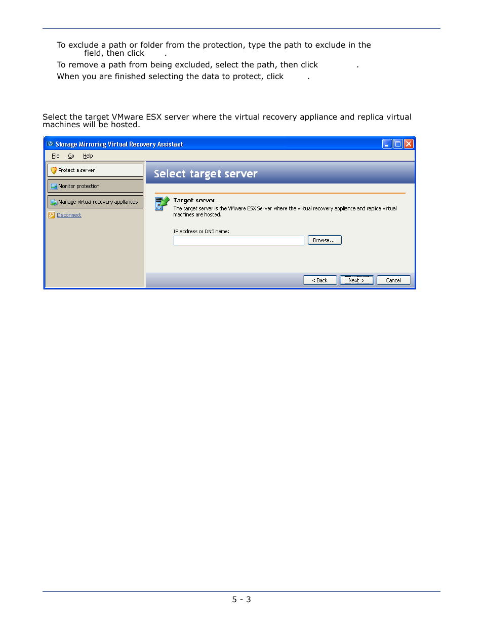 Select a target server, Select a target server -3 | HP Storage Mirroring V5.1 Software User Manual | Page 13 / 24