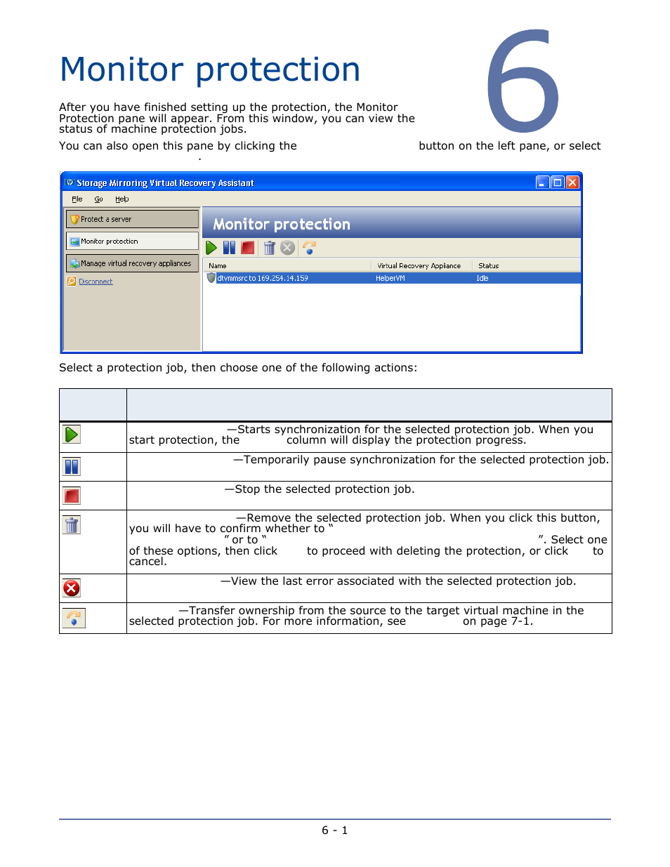 Monitor protection, Chapter 6 monitor protection -1 | HP Storage Mirroring V5.1 Software User Manual | Page 19 / 24