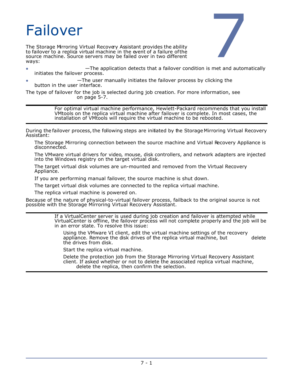 Failover, Chapter 7 failover -1 | HP Storage Mirroring V5.1 Software User Manual | Page 20 / 24