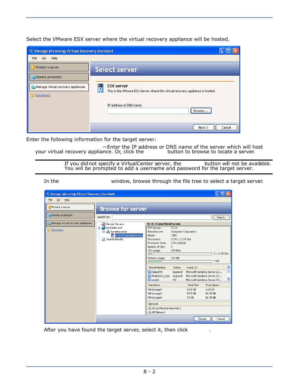 Add a virtual recovery appliance, Add a virtual recovery appliance -2, Rmation, see | HP Storage Mirroring V5.1 Software User Manual | Page 22 / 24