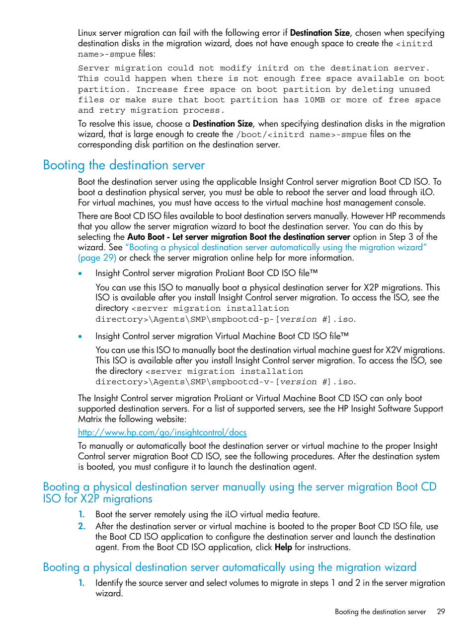 Booting the destination server | HP Insight Control User Manual | Page 29 / 78