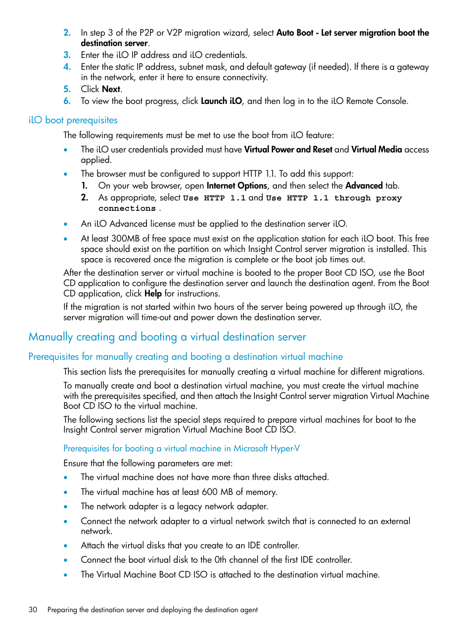 Ilo boot prerequisites | HP Insight Control User Manual | Page 30 / 78