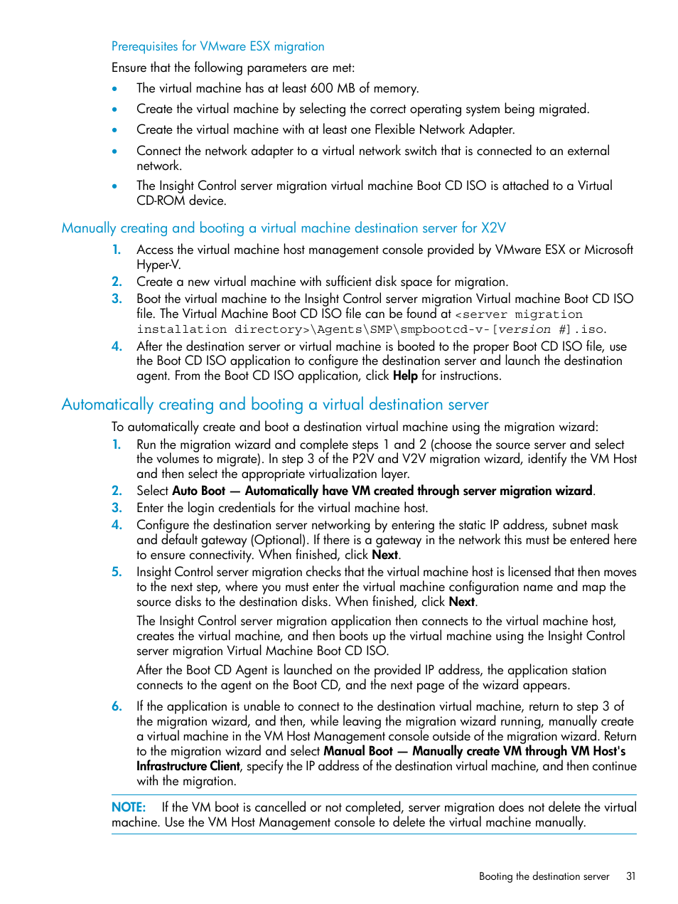 Prerequisites for vmware esx migration | HP Insight Control User Manual | Page 31 / 78