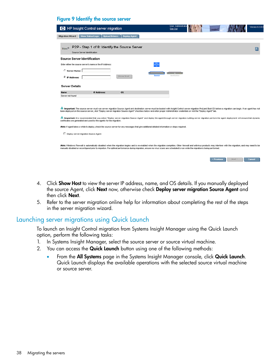Launching server migrations using quick launch | HP Insight Control User Manual | Page 38 / 78