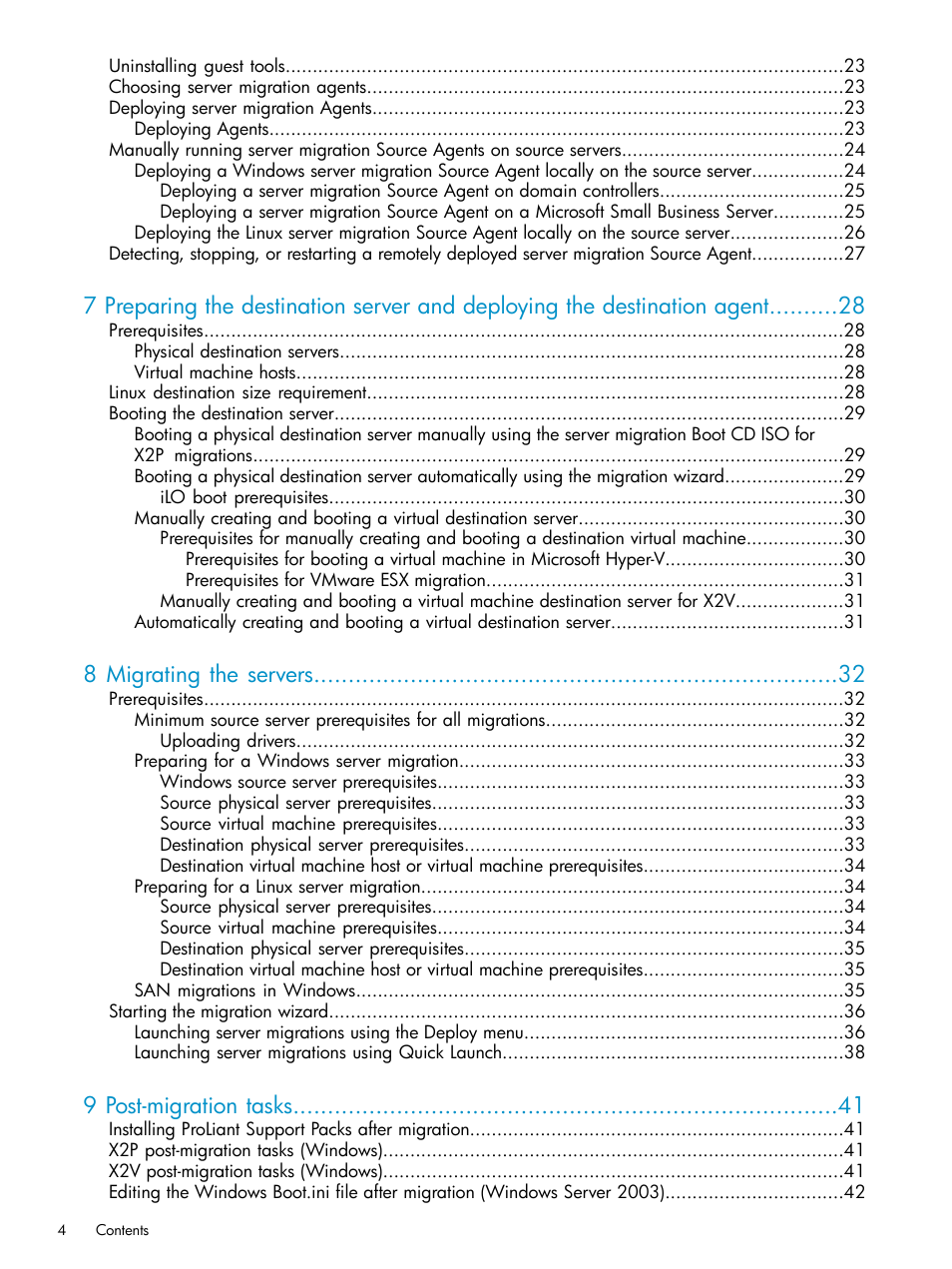 8 migrating the servers, 9 post-migration tasks | HP Insight Control User Manual | Page 4 / 78