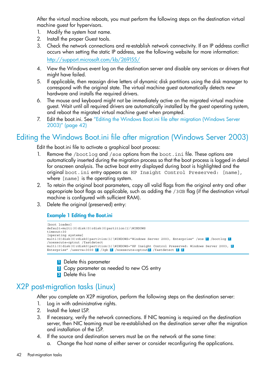 X2p post-migration tasks (linux), Editing the windows | HP Insight Control User Manual | Page 42 / 78