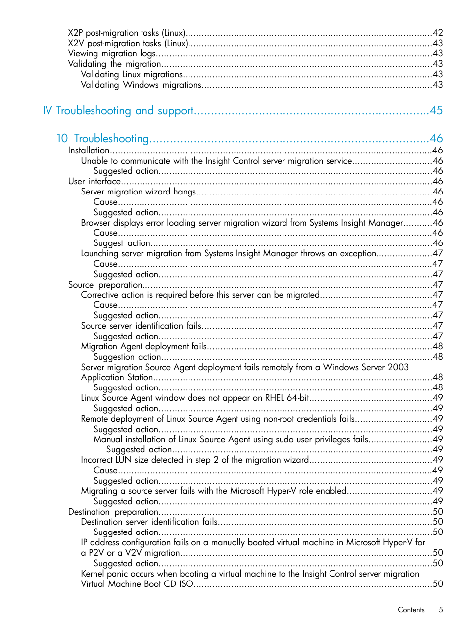 Iv troubleshooting and support 10 troubleshooting | HP Insight Control User Manual | Page 5 / 78