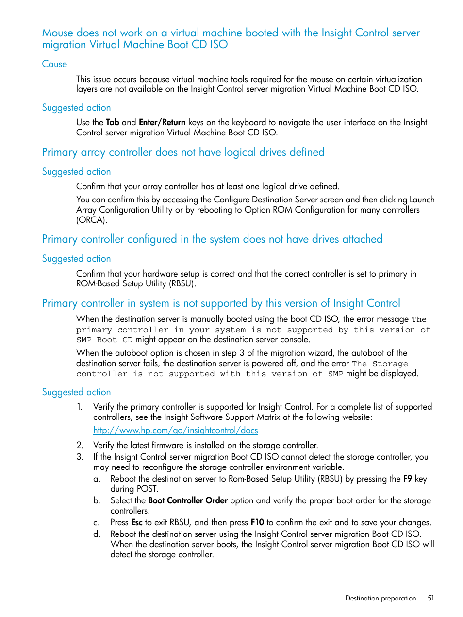Cause, Suggested action, Cause suggested action | HP Insight Control User Manual | Page 51 / 78