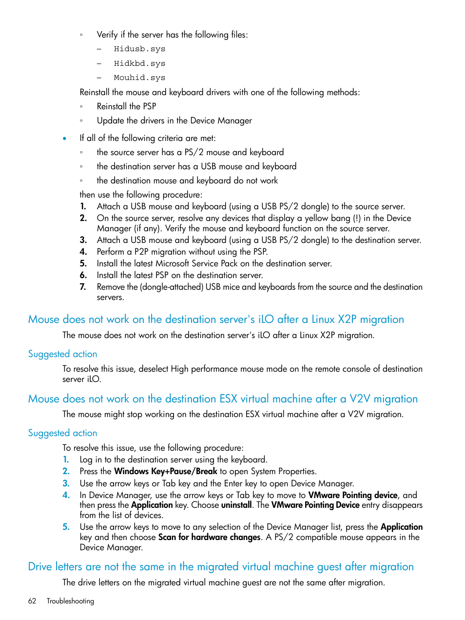 Suggested action | HP Insight Control User Manual | Page 62 / 78