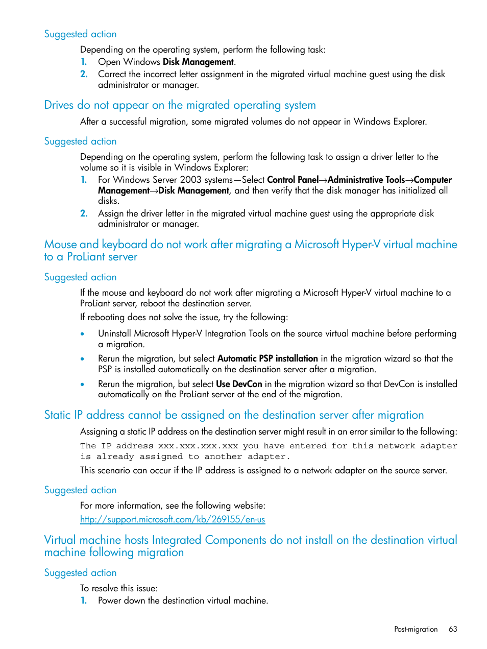 Suggested action | HP Insight Control User Manual | Page 63 / 78