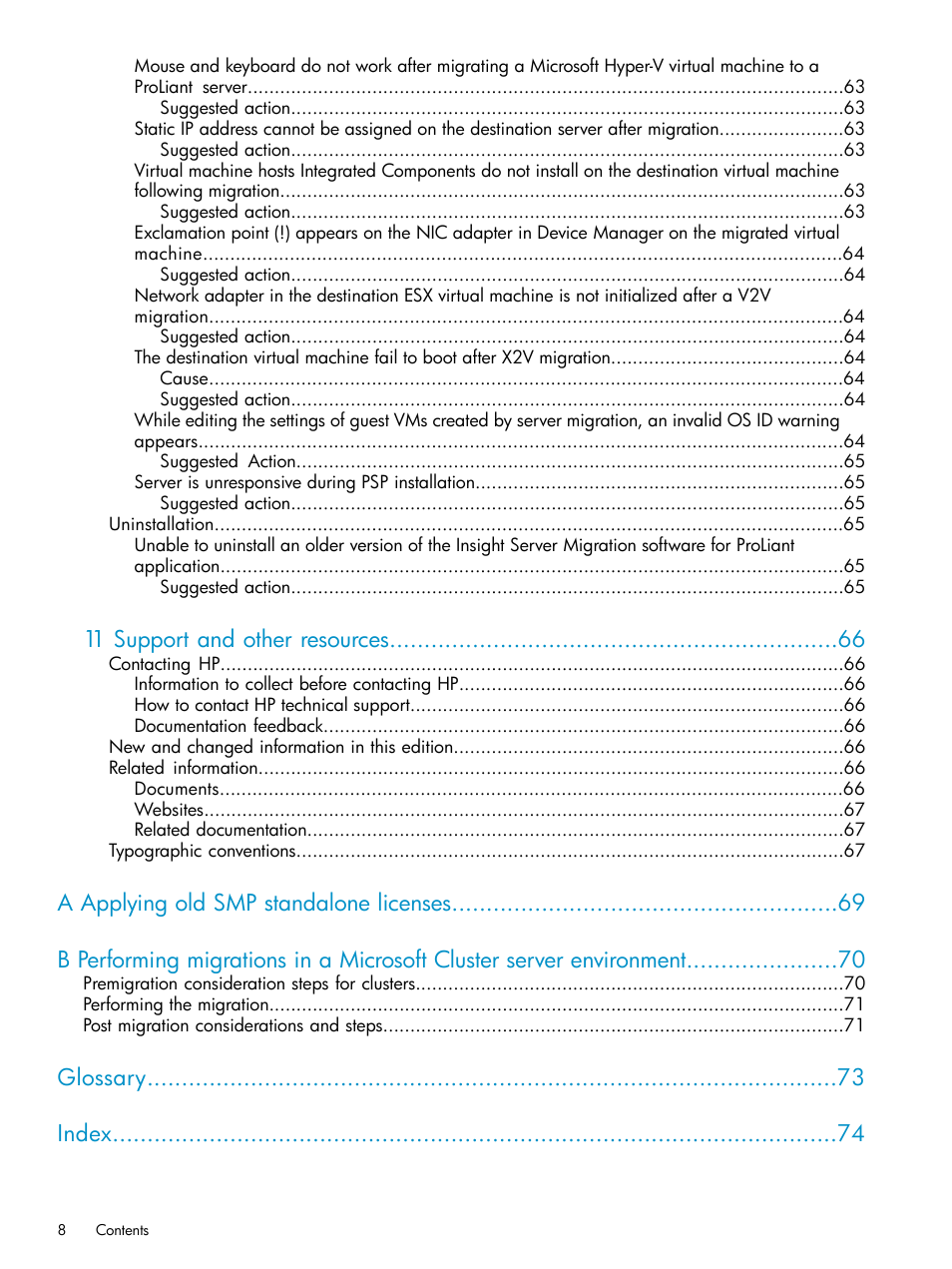 11 support and other resources, Glossary index | HP Insight Control User Manual | Page 8 / 78