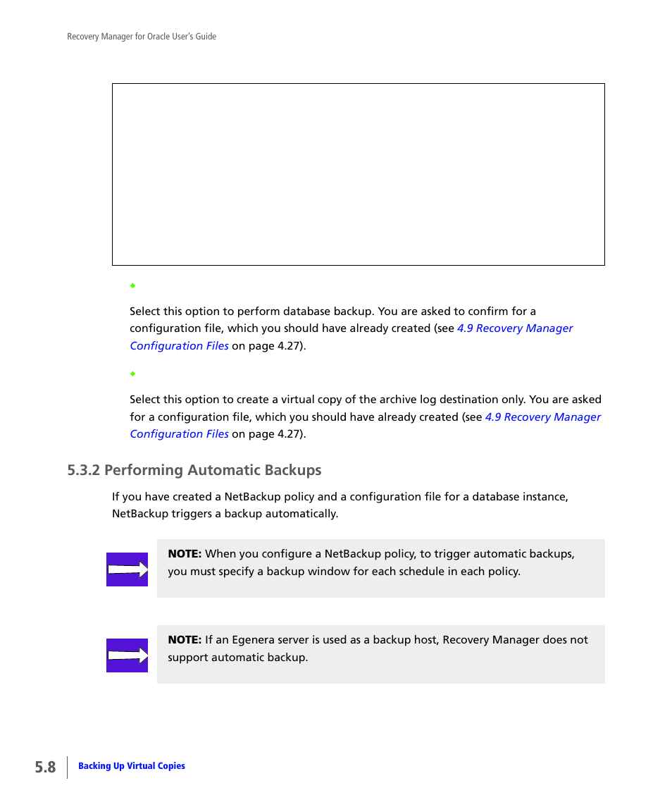 2 performing automatic backups, Performing automatic backups | HP 3PAR Application Software Suite for Oracle User Manual | Page 106 / 184