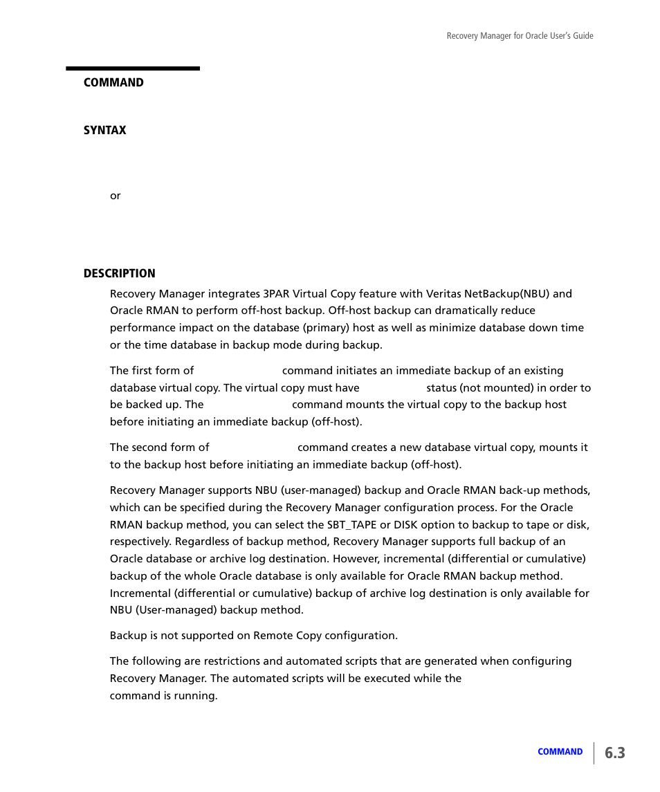 Vcdba_backup | HP 3PAR Application Software Suite for Oracle User Manual | Page 111 / 184