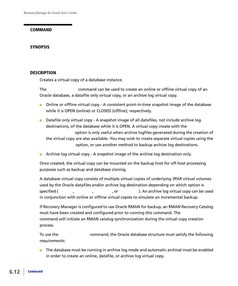 Vcdba_create | HP 3PAR Application Software Suite for Oracle User Manual | Page 120 / 184
