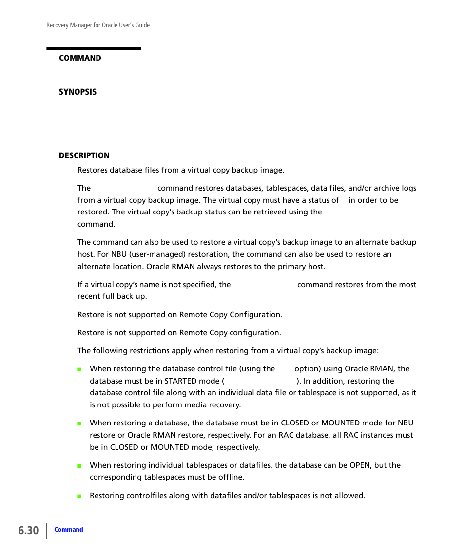 Vcdba_restore | HP 3PAR Application Software Suite for Oracle User Manual | Page 138 / 184