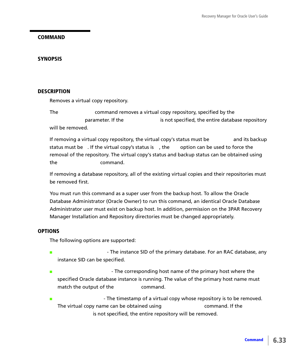 Vcdba_rmrep | HP 3PAR Application Software Suite for Oracle User Manual | Page 141 / 184