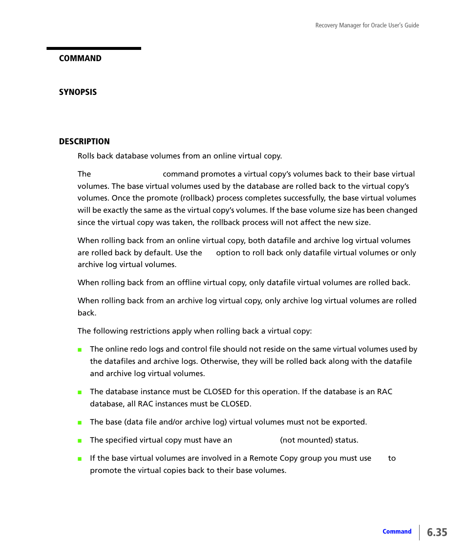 Vcdba_rollback | HP 3PAR Application Software Suite for Oracle User Manual | Page 143 / 184