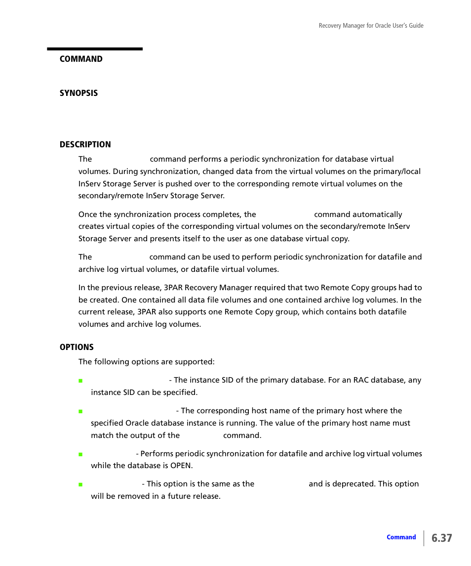 Vcdba_rsync | HP 3PAR Application Software Suite for Oracle User Manual | Page 145 / 184